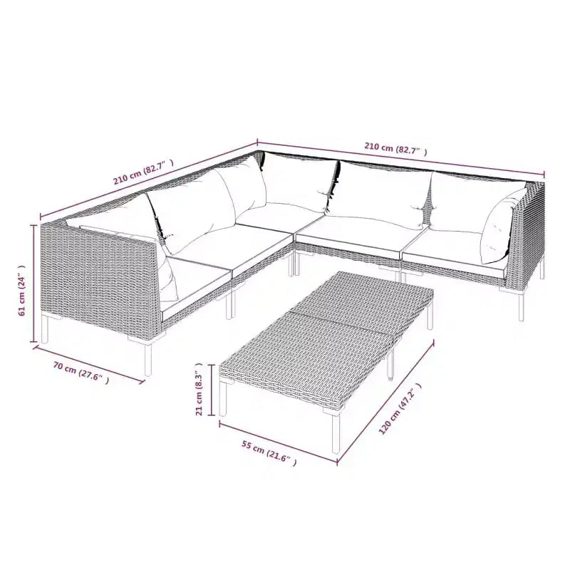 vidaXL Set Divani da Giardino Set Divano Sezionale da Esterno con Tavolo, Polyrattan, Grigio Scuro