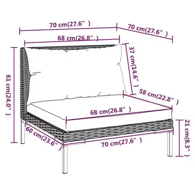 vidaXL Set Divani da Giardino Set Divano Sezionale da Esterno con Tavolo, Polyrattan, Grigio Scuro