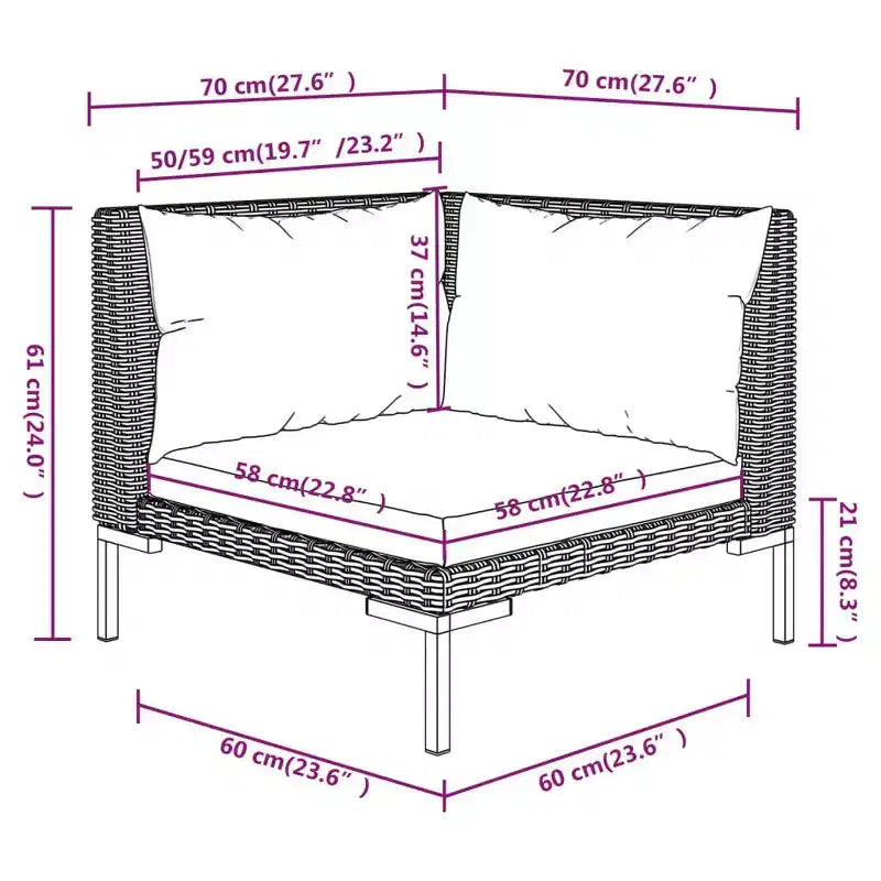 vidaXL Set da Salotto da Esterno a 14 Pezzi Divano Sezionale Grigio Scuro in Poly Rattan con Cuscini per Giardino/Patio/Terrazza