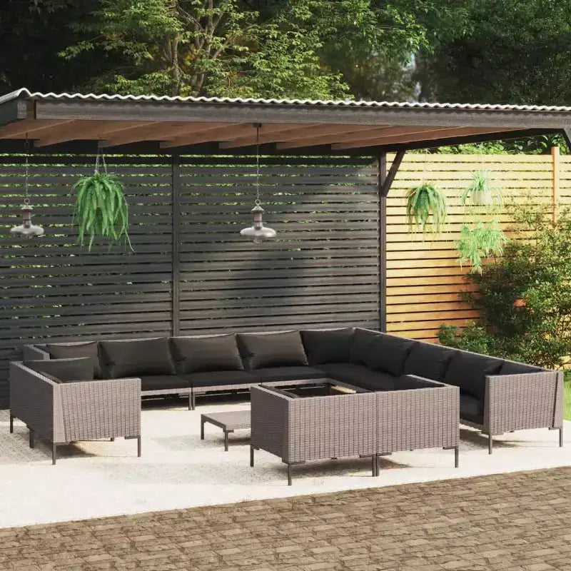 vidaXL Set da Salotto da Esterno a 14 Pezzi Divano Sezionale Grigio Scuro in Poly Rattan con Cuscini per Giardino/Patio/Terrazza