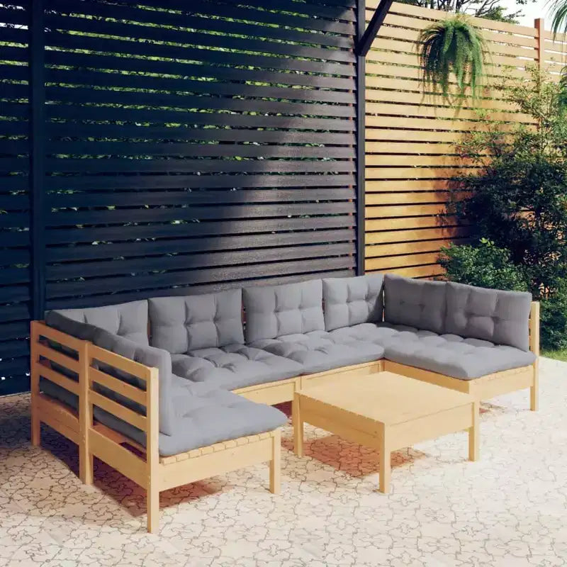 vidaXL Set da Salotto da Esterno a 7 Pezzi in Pino Massiccio con Cuscini - Marrone e Grigio