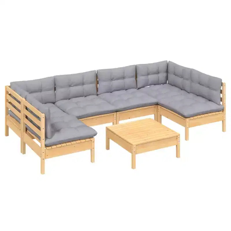 vidaXL Set da Salotto da Esterno a 7 Pezzi in Pino Massiccio con Cuscini - Marrone e Grigio