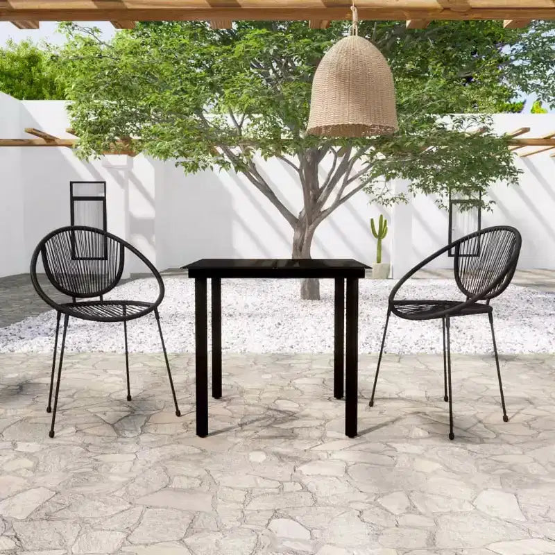vidaXL Set da pranzo in acciaio verniciato a polvere nero, vetro, rattan in PVC Medi