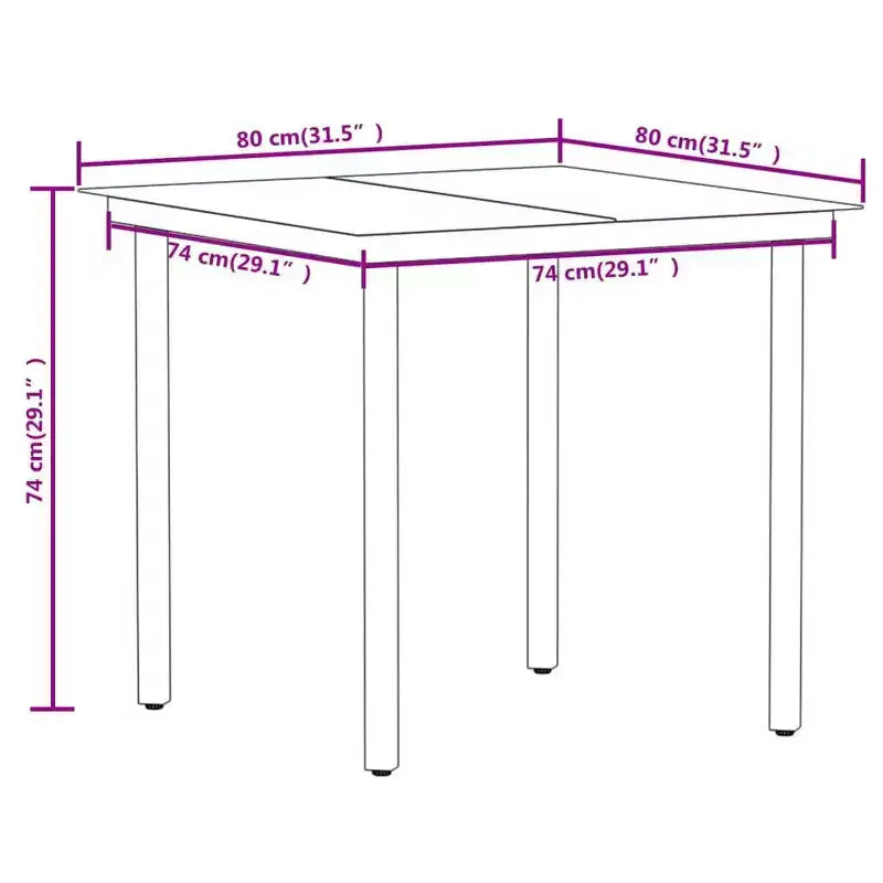 vidaXL Set da pranzo in acciaio verniciato a polvere nero, vetro, rattan in PVC Medi