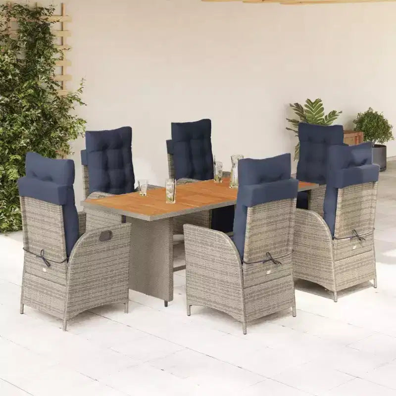 vidaXL Set da Pranzo da Esterno 7 pz con Cuscini in Poly Rattan Grigio