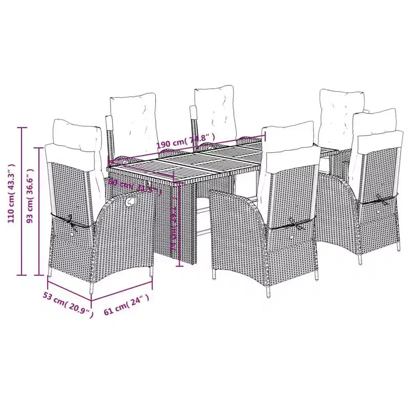 vidaXL Set da Pranzo da Esterno 7 pz con Cuscini in Poly Rattan Grigio