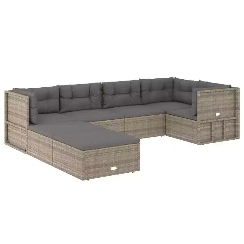 vidaXL - Set di mobili da giardino da 7 pezzi - Divano componibile in polyrattan grigio con cuscini - Sedute modulari per esterni - Sedili regolabili