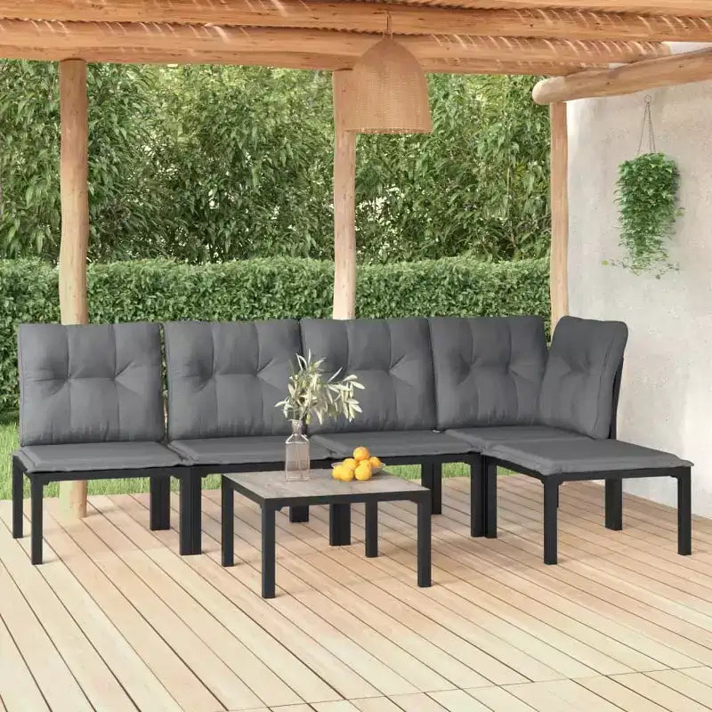 vidaXL Set Divani da Giardino per Patio, Polyrattan Nero e Grigio, Mobili da Esterno Modulari