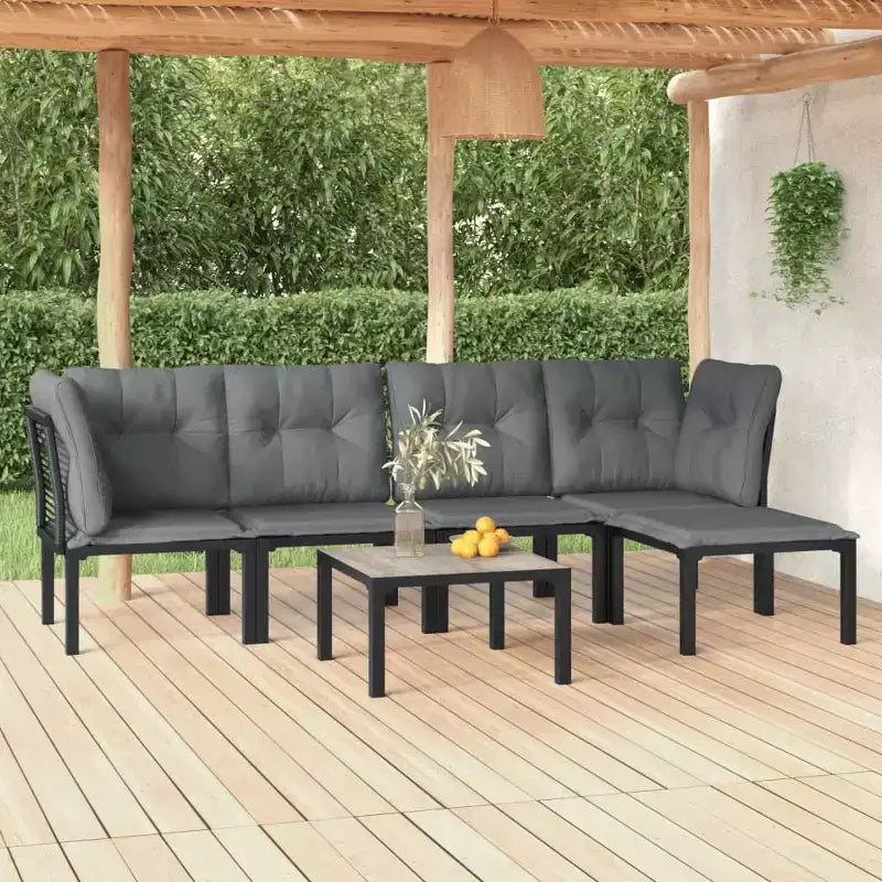 vidaXL Set Salotto da Giardino 6 pz Nero e Grigio Polirattan