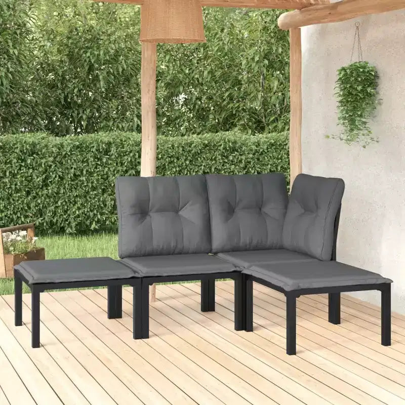 vidaXL Set salotto da esterno per giardino divano nero e grigio in polyrattan