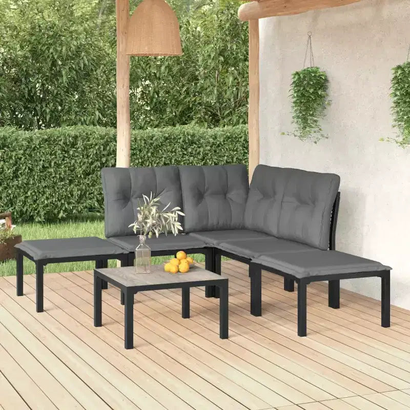 vidaXL Set da Salotto da Giardino Mobili da Esterno in Polirattan Nero e Grigio