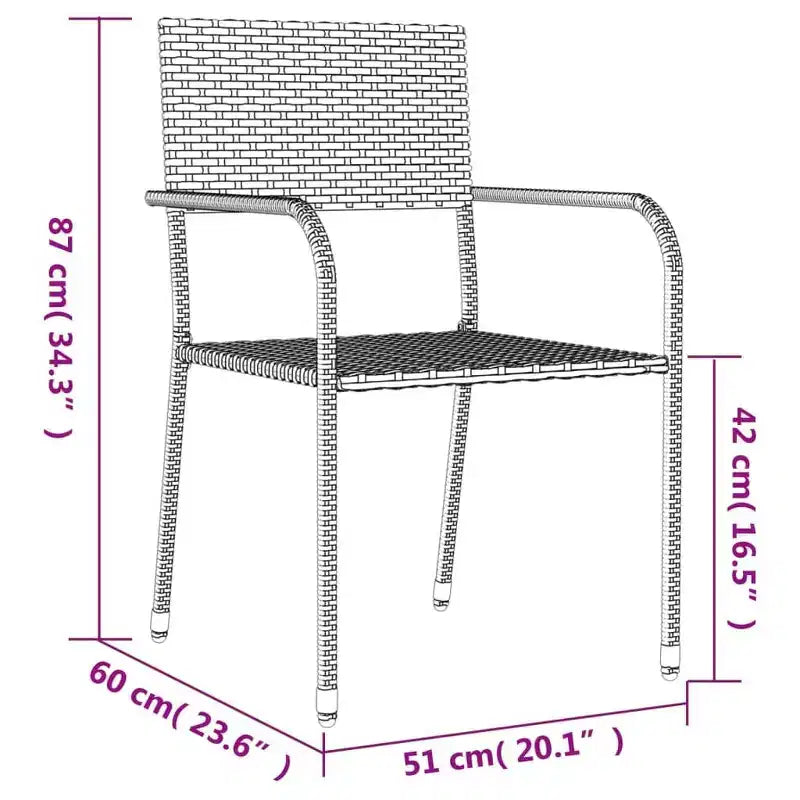 vidaXL Set da pranzo da giardino nero in polyrattan, acciaio, vetro temperato - Lunghezza tavolo 63 4 articoli