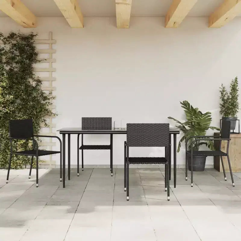 vidaXL Set da pranzo da giardino nero in polyrattan, acciaio, vetro temperato - Lunghezza tavolo 63 4 articoli