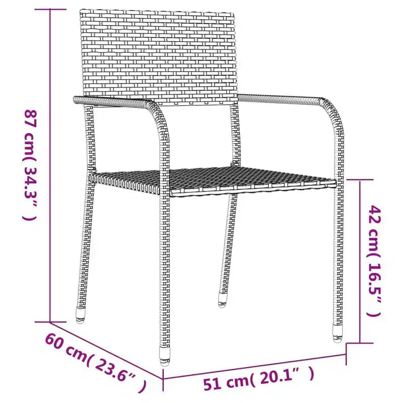 vidaXL Set da pranzo da giardino impilabile standard in polirattan e acciaio nero - Lunghezza tavolo 63