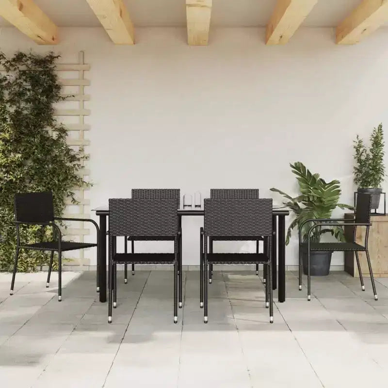 vidaXL Set da pranzo da giardino impilabile standard in polirattan e acciaio nero - Lunghezza tavolo 63