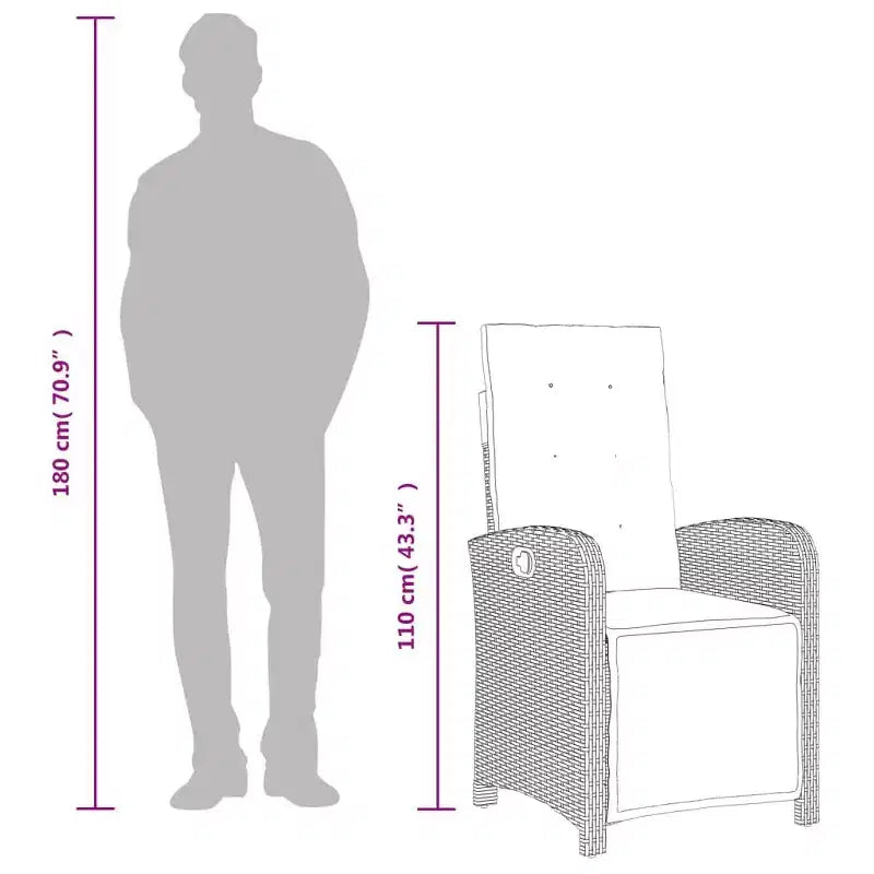 vidaXL Set da Pranzo da Giardino 7 Pezzi in Polyrattan Grigio con Cuscini Blu Scuro - Sedie Reclinabili Regolabili e Tavolo con Piano in Vetro Temperato per Giardino/Esterni/Balcone