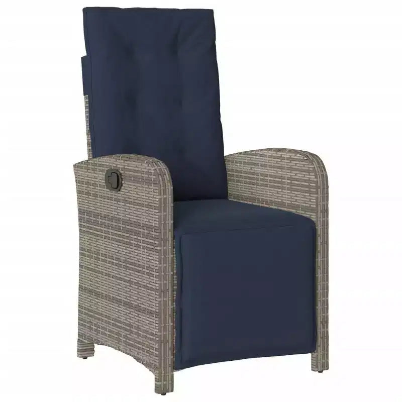 vidaXL Set da Pranzo da Giardino 7 Pezzi in Polyrattan Grigio con Cuscini Blu Scuro - Sedie Reclinabili Regolabili e Tavolo con Piano in Vetro Temperato per Giardino/Esterni/Balcone