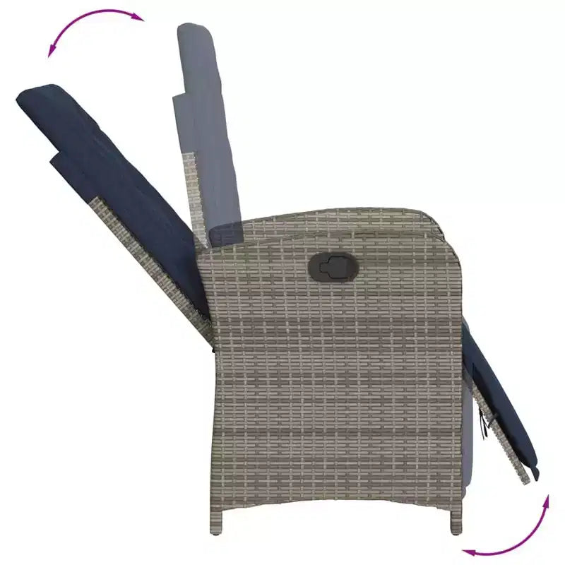 vidaXL Set da Pranzo da Giardino 7 Pezzi in Polyrattan Grigio con Cuscini Blu Scuro - Sedie Reclinabili Regolabili e Tavolo con Piano in Vetro Temperato per Giardino/Esterni/Balcone