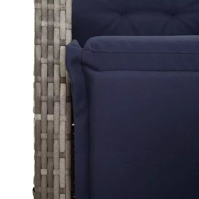 vidaXL Set da Pranzo da Giardino 7 Pezzi in Polyrattan Grigio con Cuscini Blu Scuro - Sedie Reclinabili Regolabili e Tavolo con Piano in Vetro Temperato per Giardino/Esterni/Balcone