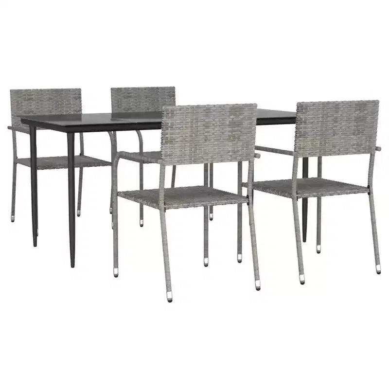 vidaXL Garden Dining Set Black PE Rattan, Powder-Coated Steel, Glass - 63 Table Length Gray 4