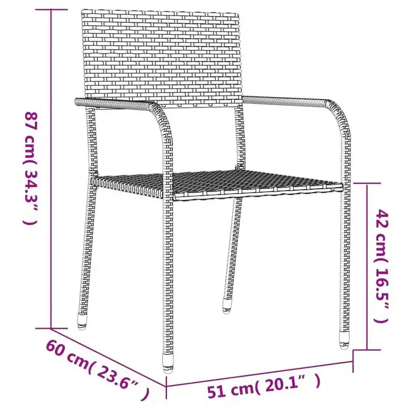vidaXL Set da pranzo da giardino nero in polyrattan, acciaio verniciato a polvere, vetro - 63 Lunghezza tavolo grigio 4