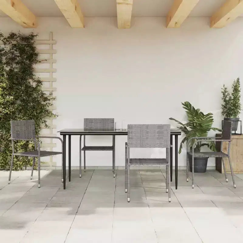 vidaXL Set da pranzo da giardino nero in polyrattan, acciaio verniciato a polvere, vetro - 63 Lunghezza tavolo grigio 4