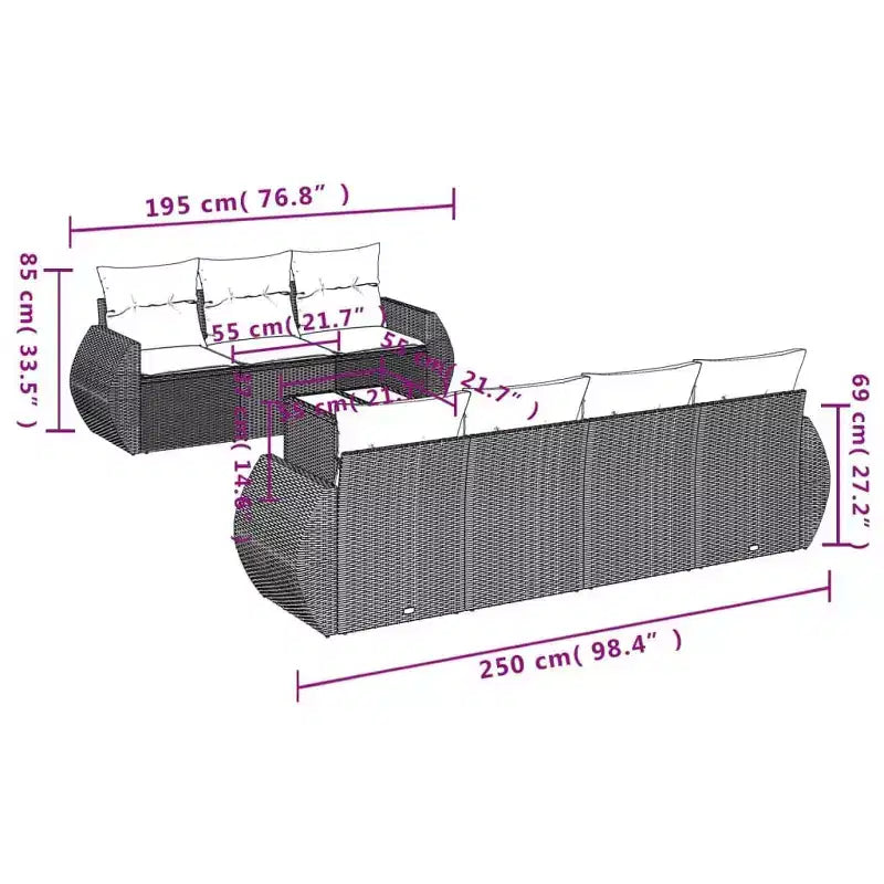 vidaXL Set Divani da Giardino Beige Rattan PE L:250 cm Materiali Resistenti ai Raggi UV