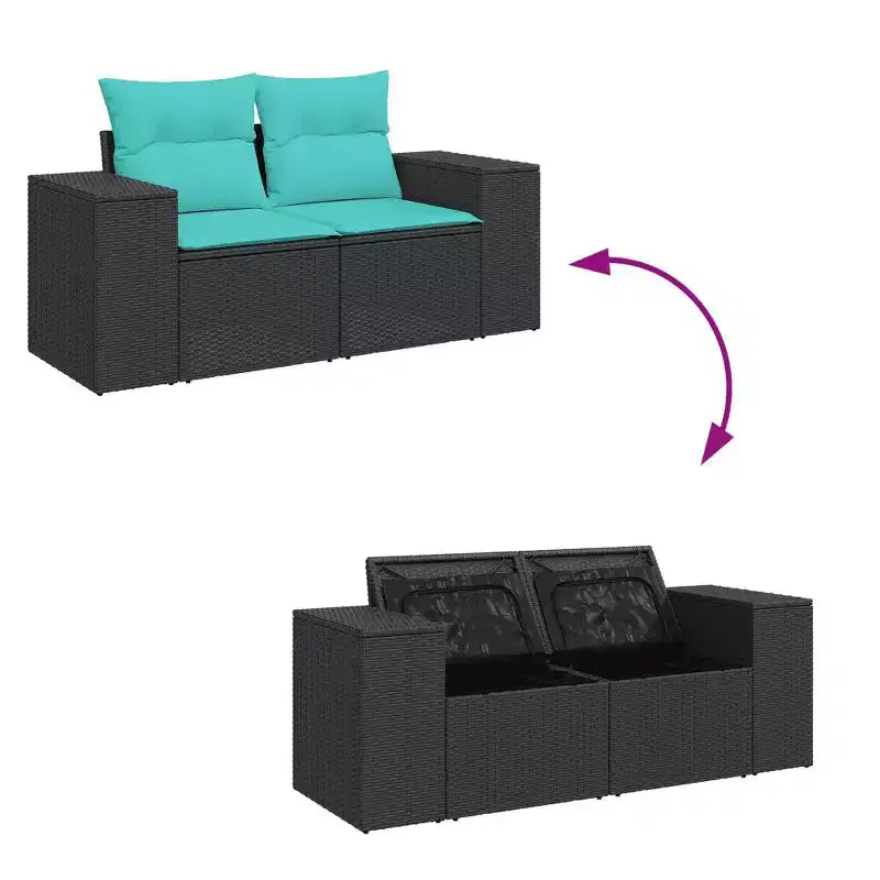 vidaXL Set Divani da Giardino 6 pz con Cuscini Nero in Polyrattan