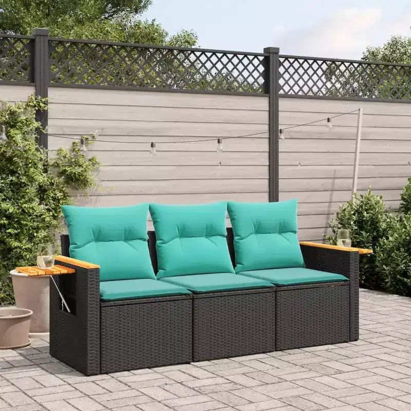 vidaXL Set di Divani da Giardino Nero in Rattan PE 3 Pezzi con Fodere Rimovibili