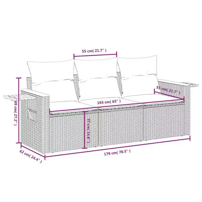 vidaXL Set di Divani da Giardino Nero in Rattan PE 3 Pezzi con Fodere Rimovibili