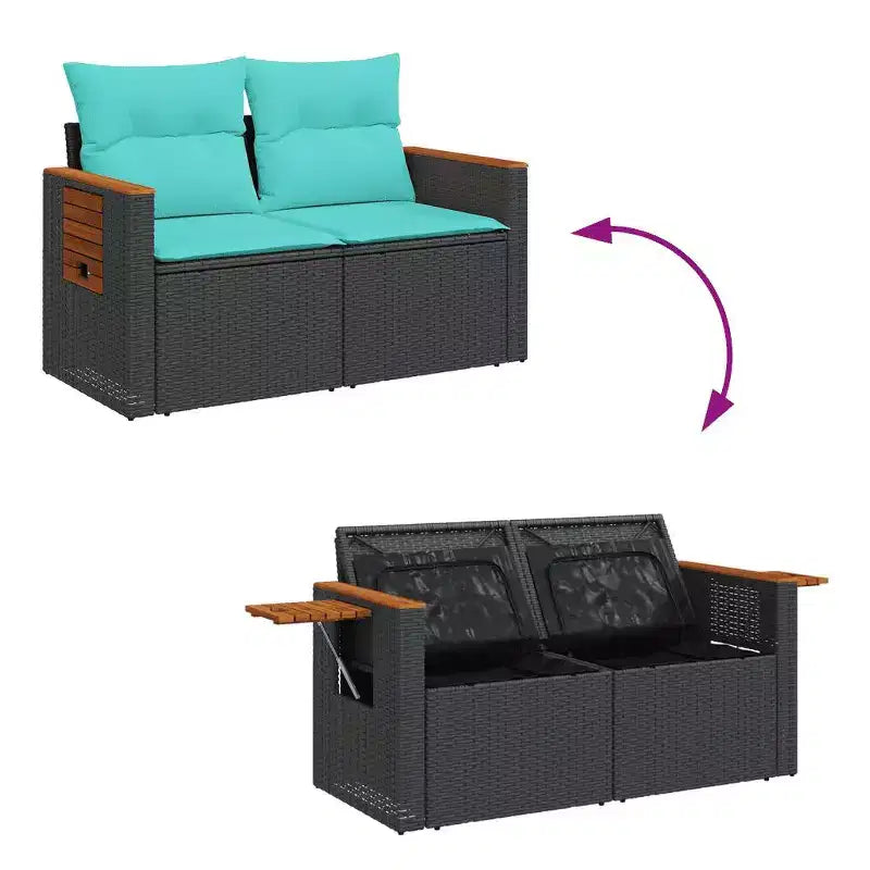 vidaXL Set di Divani da Giardino Nero in Rattan PE 3 Pezzi con Fodere Rimovibili