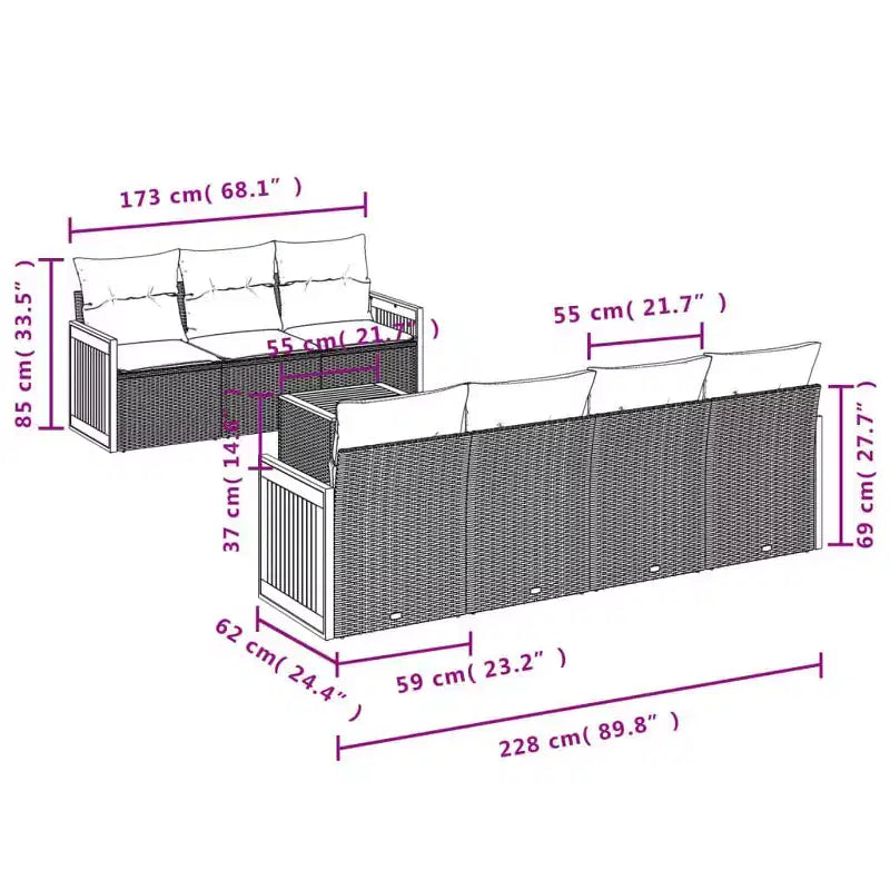 vidaXL Set Divani da Giardino Nero in Rattan PE Grandi Piedini Regolabili
