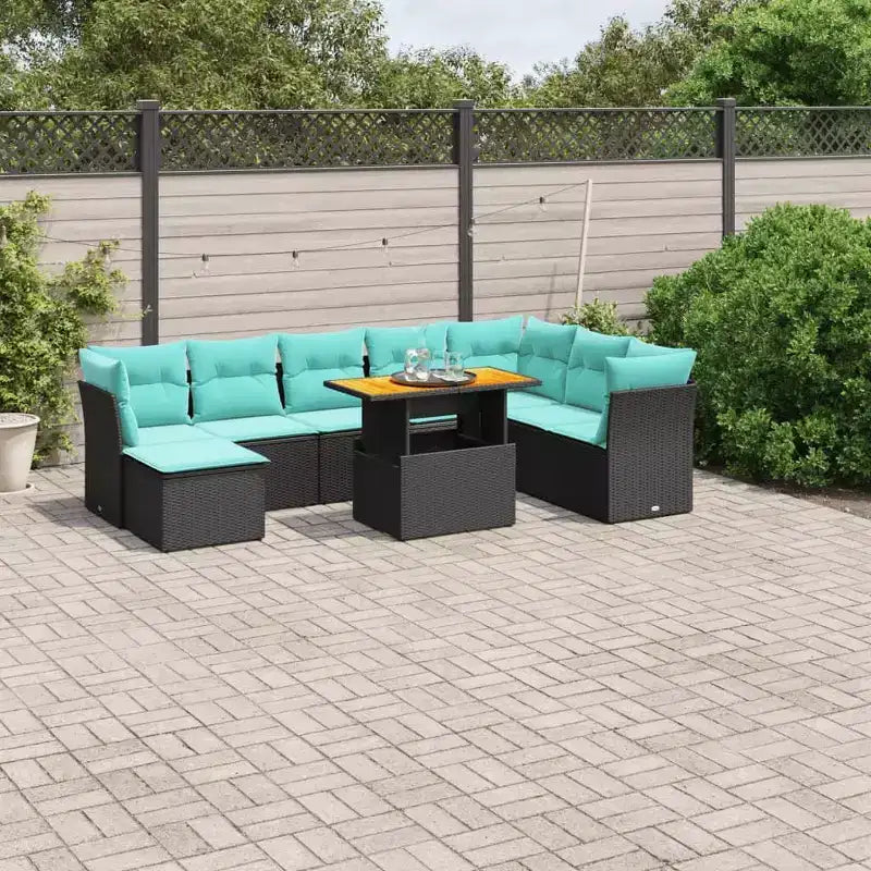 vidaXL Set Divani da Giardino 9 pz con Cuscini in Polyrattan Nero