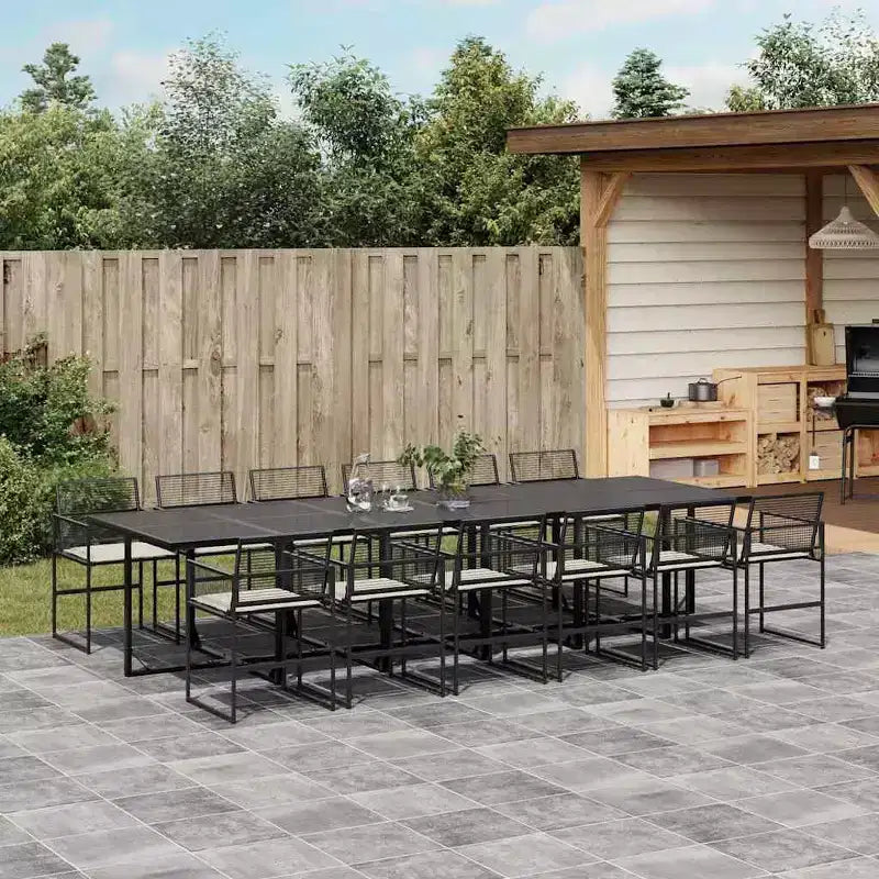 vidaXL Set da pranzo da patio con cuscini tavolo e sedia da esterno in polyrattan nero