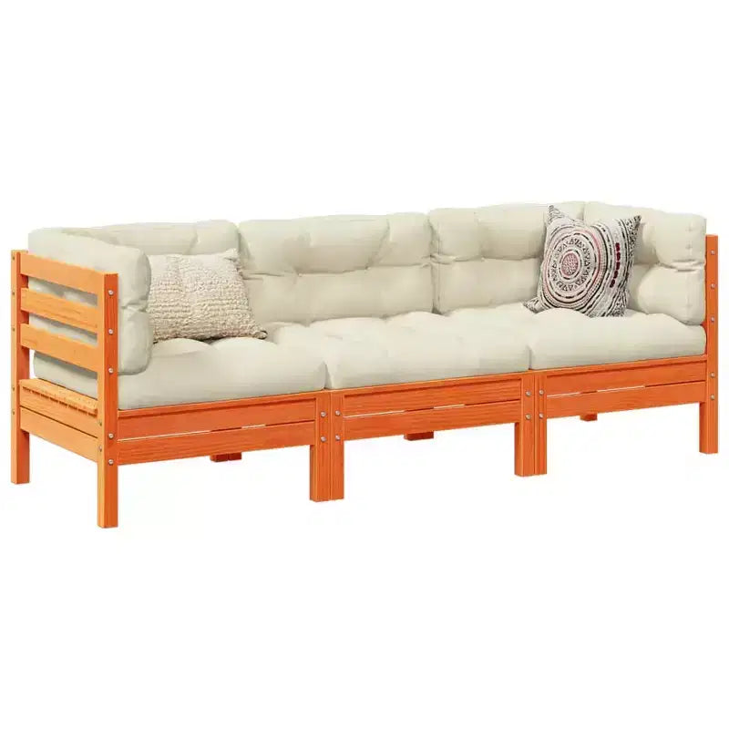 vidaXL Set Divani da Giardino Marrone cera, Crema