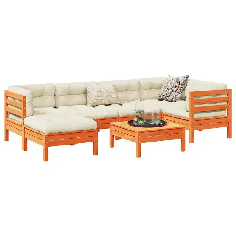vidaXL Set Divani da Giardino Marrone Cera, Crema in Legno Massello di Pino, Tessuto Oxford