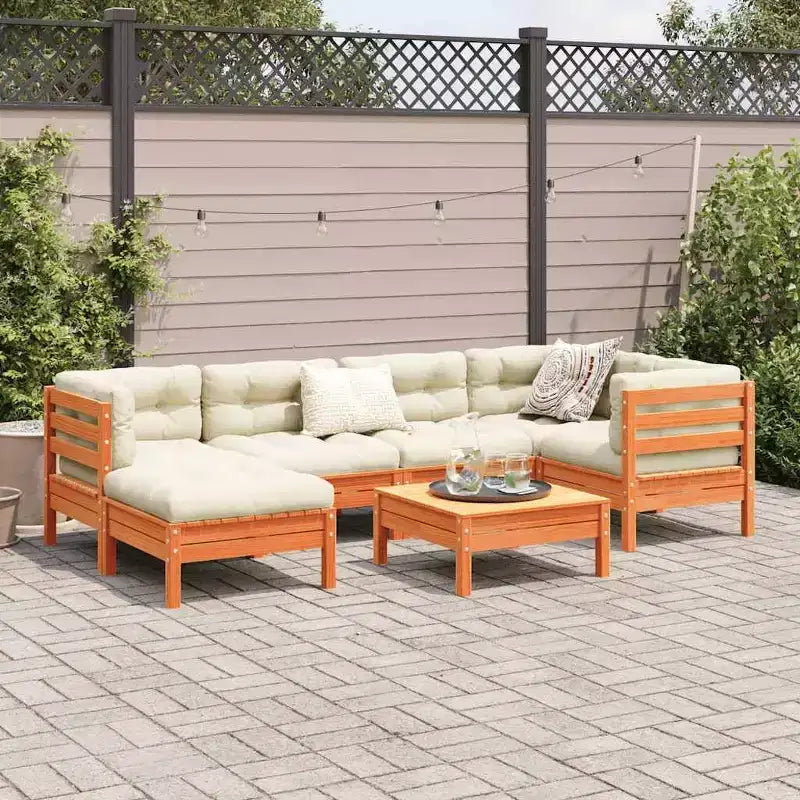 vidaXL Set Divani da Giardino Marrone Cera, Crema in Legno Massello di Pino, Tessuto Oxford