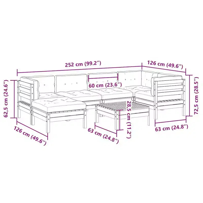 vidaXL Set Divani da Giardino Marrone Cera, Crema in Legno Massello di Pino, Tessuto Oxford