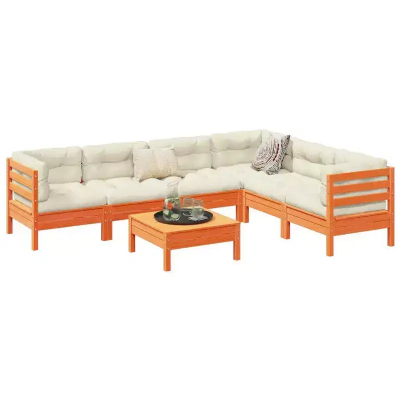 vidaXL Set divani da giardino Marrone cera Legno massello di pino, tessuto Oxford, cotone PP