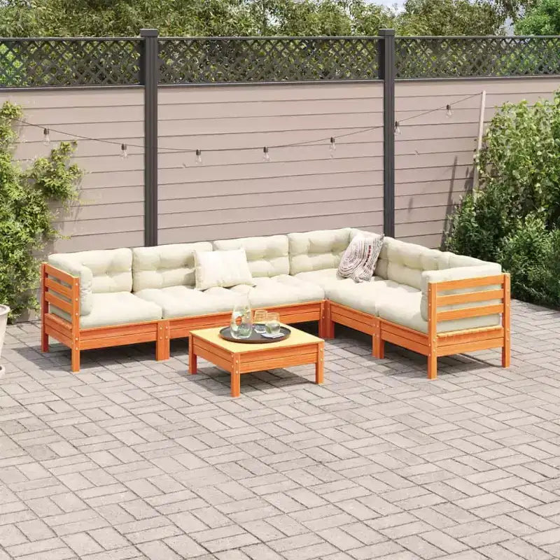 vidaXL Set divani da giardino Marrone cera Legno massello di pino, tessuto Oxford, cotone PP