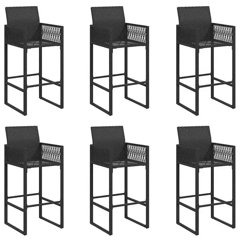 vidaXL Set da Bar 7 Pezzi da Esterno Nero - Polyrattan e Legno di Acacia Resistente alle Intemperie con Sgabelli