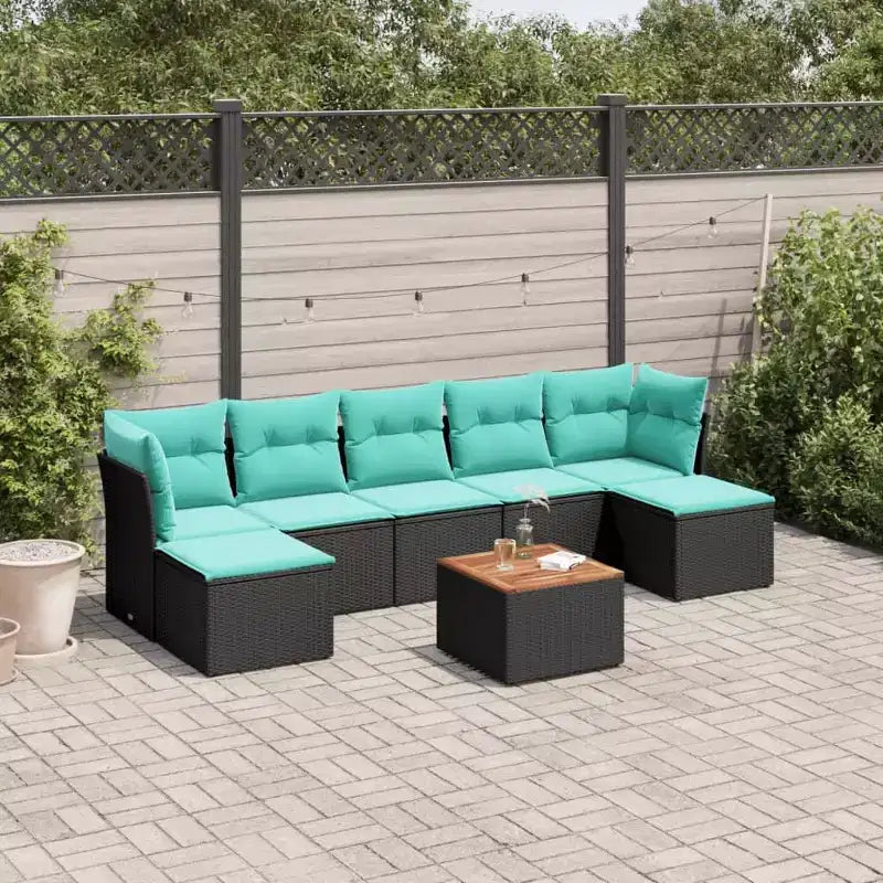 vidaXL Set Divani da Giardino 8 pz con Cuscini Nero e Blu in Polyrattan