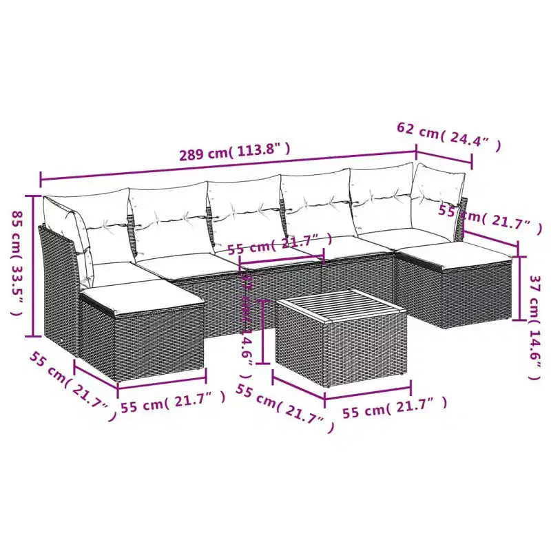 vidaXL Set Divani da Giardino 8 pz con Cuscini Nero e Blu in Polyrattan