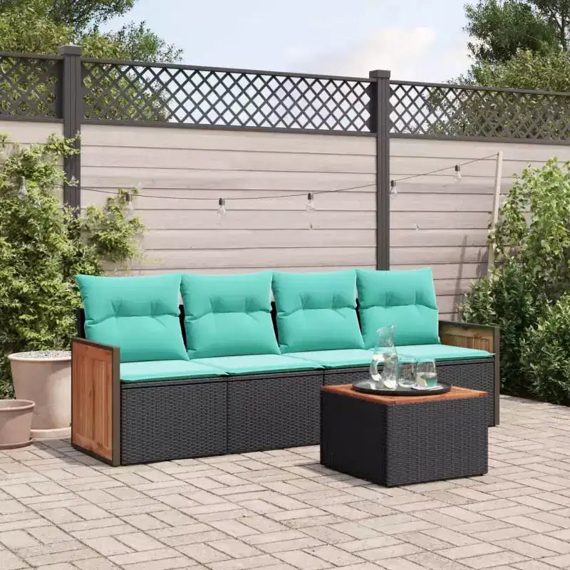 vidaXL Set Divani da Giardino 5 pz con Cuscini in Polyrattan Nero