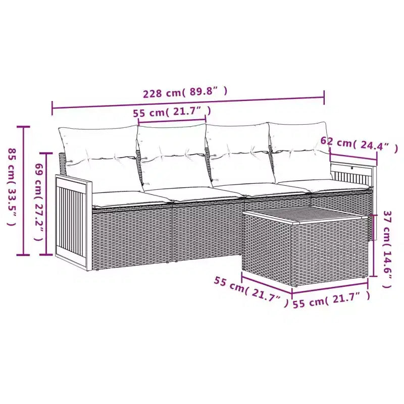 vidaXL Set Divani da Giardino 5 pz con Cuscini in Polyrattan Nero