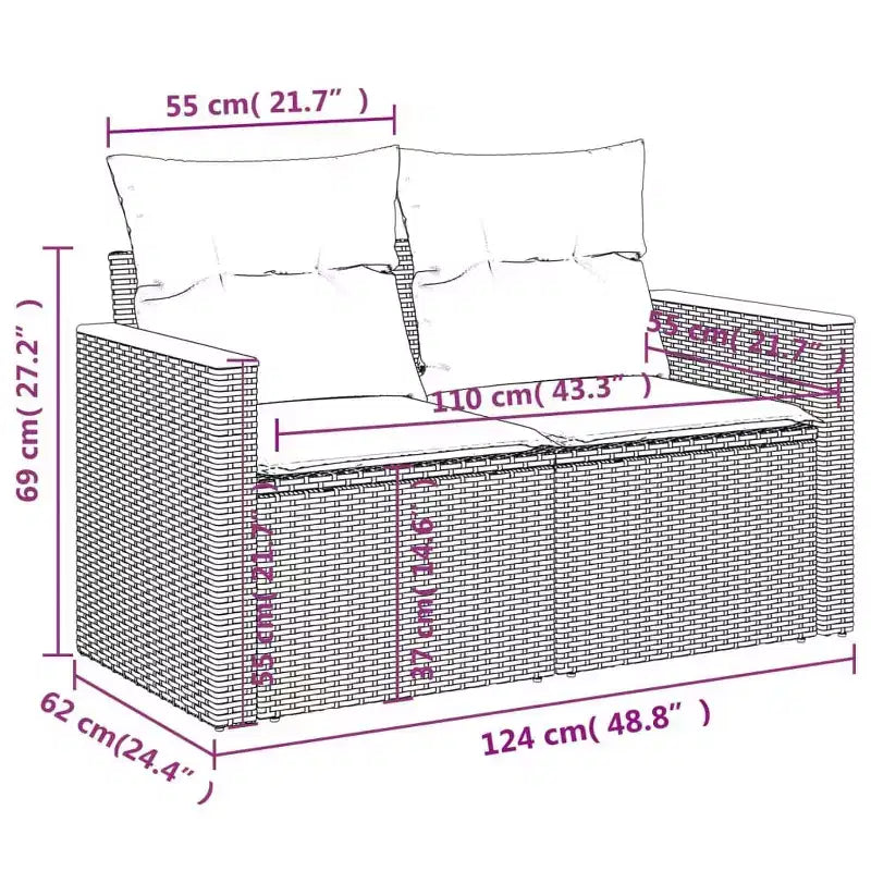vidaXL Set Divani da Giardino 5 pz con Cuscini in Polyrattan Nero
