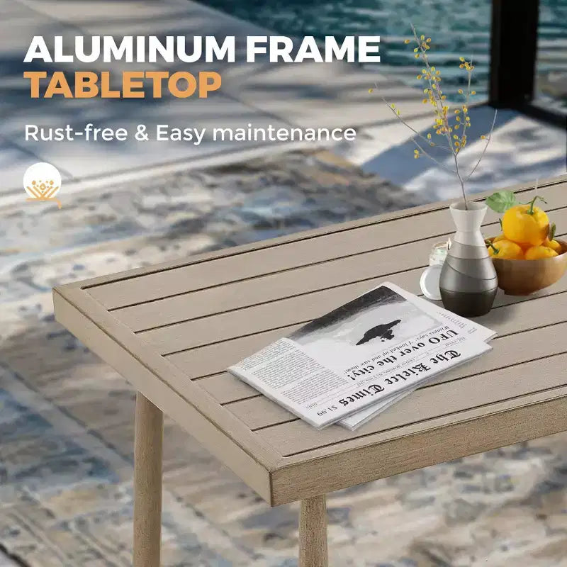 HAPPATIO Set Conversazione da Esterno in Alluminio 7 Pezzi Include 1 Divano a Tre Posti, 1 Tavolino da Caffè, 1 Tavolino Laterale, 2 Poltrone e 2 Pouf/Ottoman