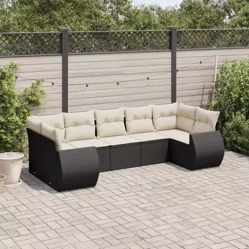 vidaXL Set Divani da Giardino 7 pz con Cuscini - Nero e Crema