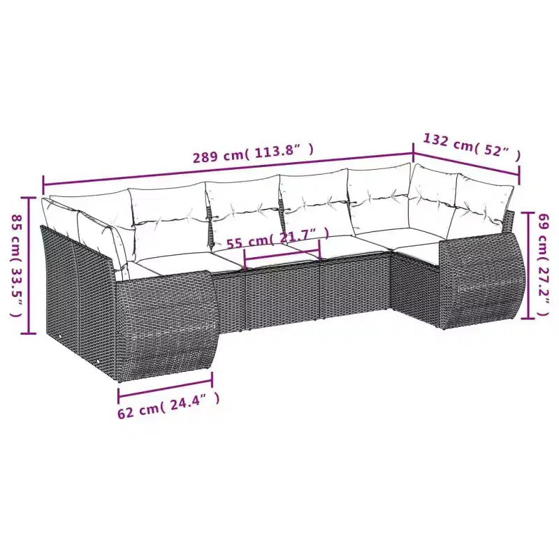 vidaXL Set Divani da Giardino 7 pz con Cuscini - Nero e Crema