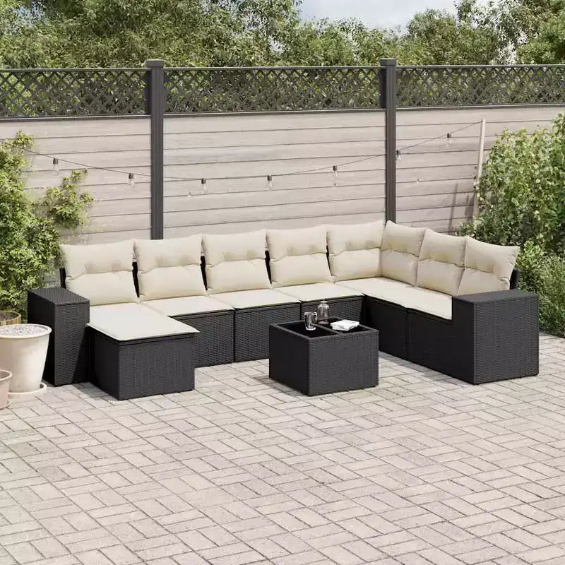 vidaXL Set Divani da Giardino Nero, Bianco Crema